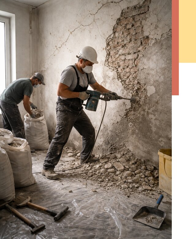 Демонтаж штукатурки со стен в Соль-илецке от 7501 руб/м² — быстро и недорого | ОТДЕЛОЧНИК-Сои