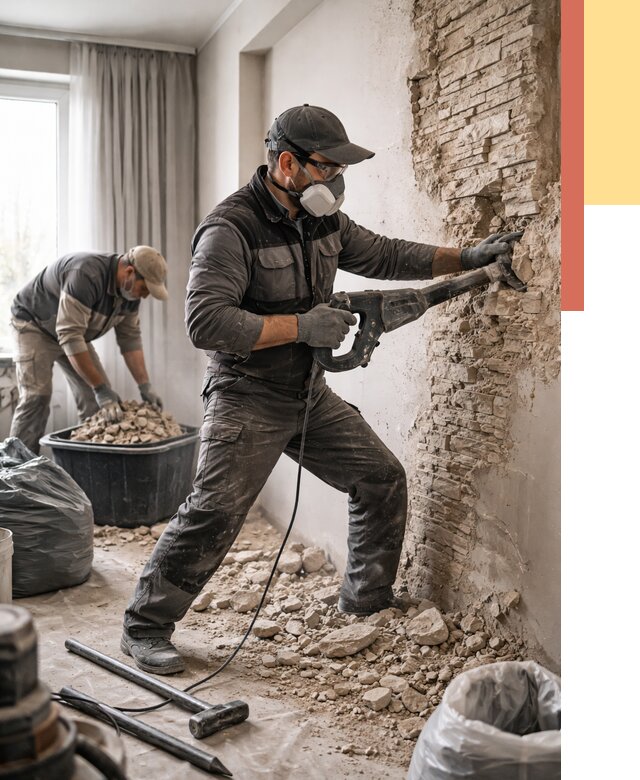 Демонтаж декоративного камня в Соль-илецке от 1511 руб/м² — быстро и недорого | ОТДЕЛОЧНИК-Сои