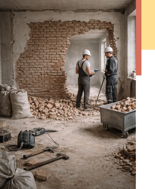 Демонтаж кирпичных стен в Соль-илецке от 4376 руб. — быстро, недорого, под ключ | ОТДЕЛОЧНИК-Сои