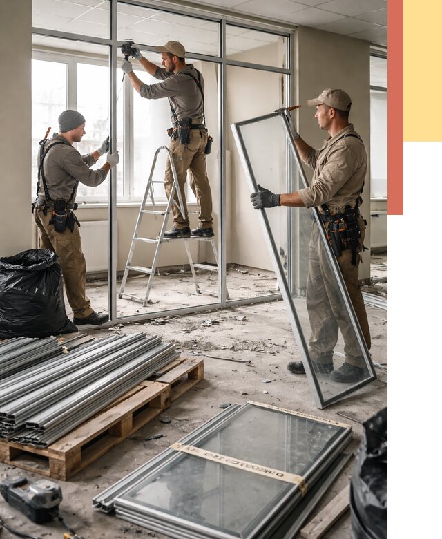 Демонтаж алюминиевых перегородок в Соль-илецке от 4376 руб. — быстро и недорого | ОТДЕЛОЧНИК-Сои