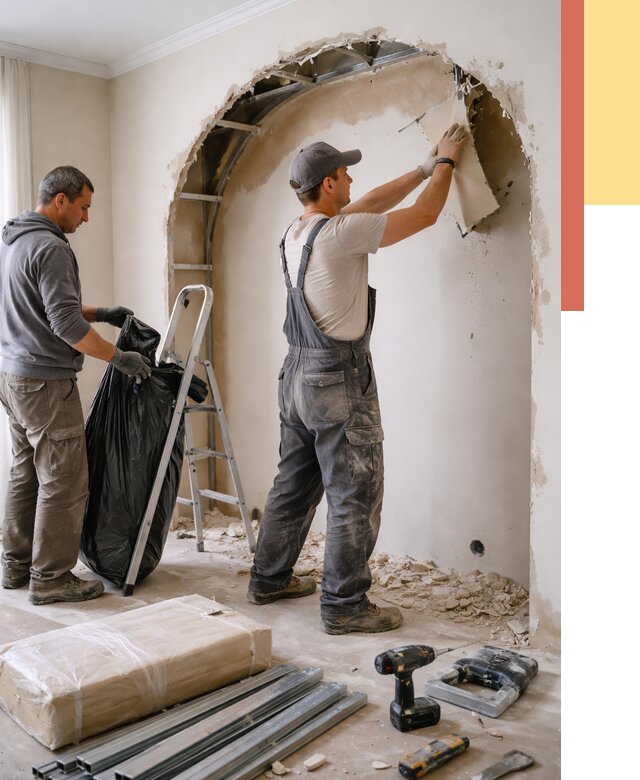 Демонтаж арки из гипсокартона в Соль-илецке от 3646 руб. — услуги под ключ | ОТДЕЛОЧНИК-Сои