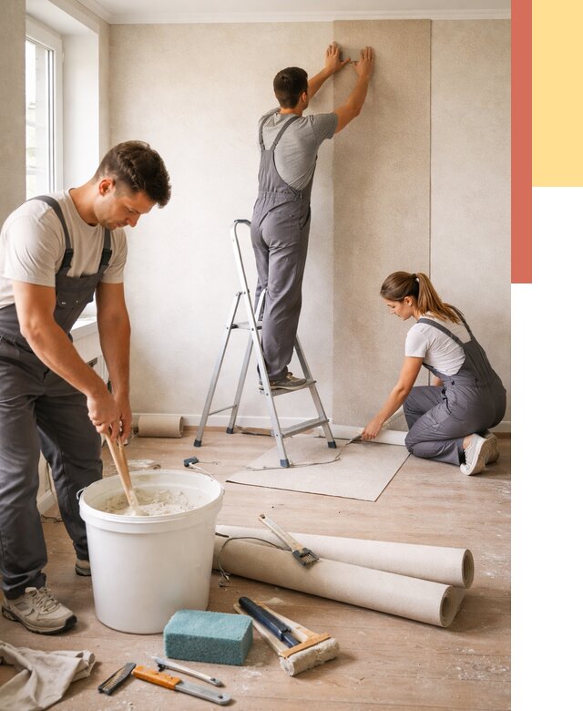 Оклейка стен обоями в Соль-илецке от 3646 руб/м2 — быстро и недорого | ОТДЕЛОЧНИК-Сои