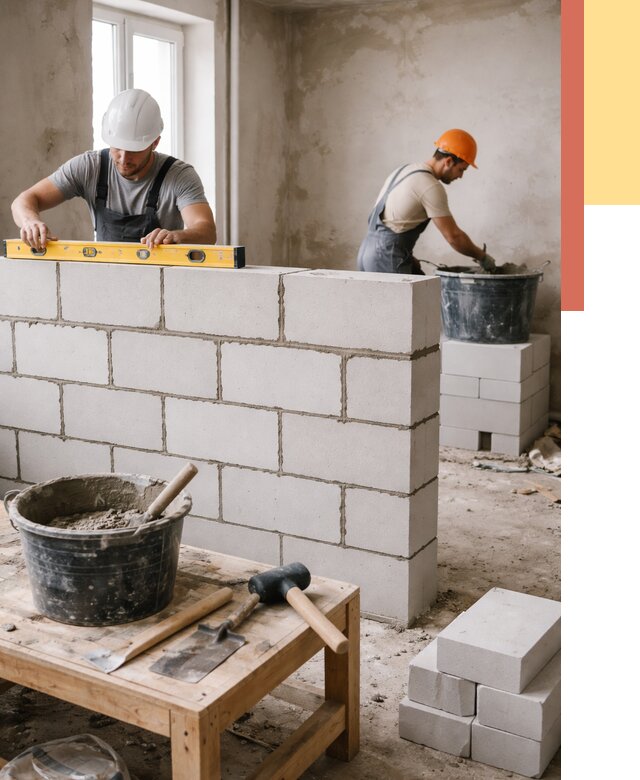 Кладка перегородок из газобетона в Соль-илецке от 3334 руб. под ключ | ОТДЕЛОЧНИК-Сои