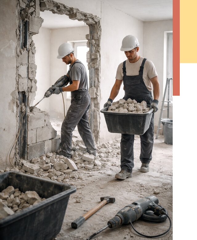 Демонтаж блоковых перегородок в Соль-илецке от 3907 руб. — быстро и недорого | ОТДЕЛОЧНИК-Сои