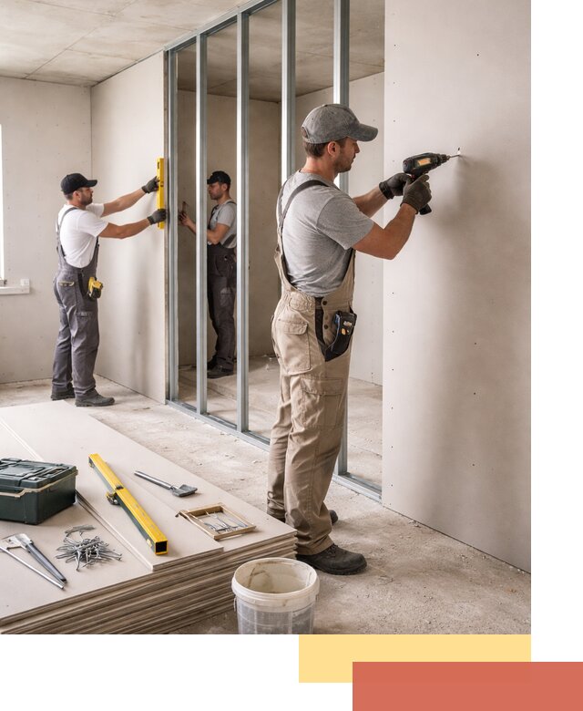 Однослойная перегородка из гипсокартона в Соль-илецке под ключ, монтаж и отделка