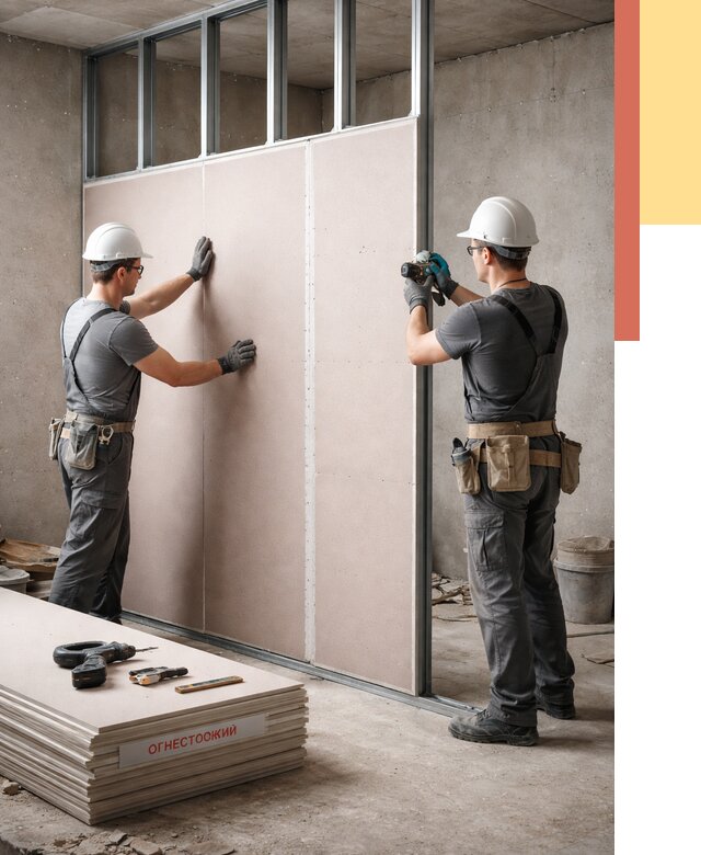 Перегородка из огнестойкого гипсокартона в Соль-илецке от 1927 руб. под ключ | ОТДЕЛОЧНИК-Сои
