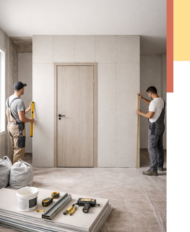 Перегородка из гипсокартона с дверью в Соль-илецке от 4688 руб. под ключ | ОТДЕЛОЧНИК-Сои