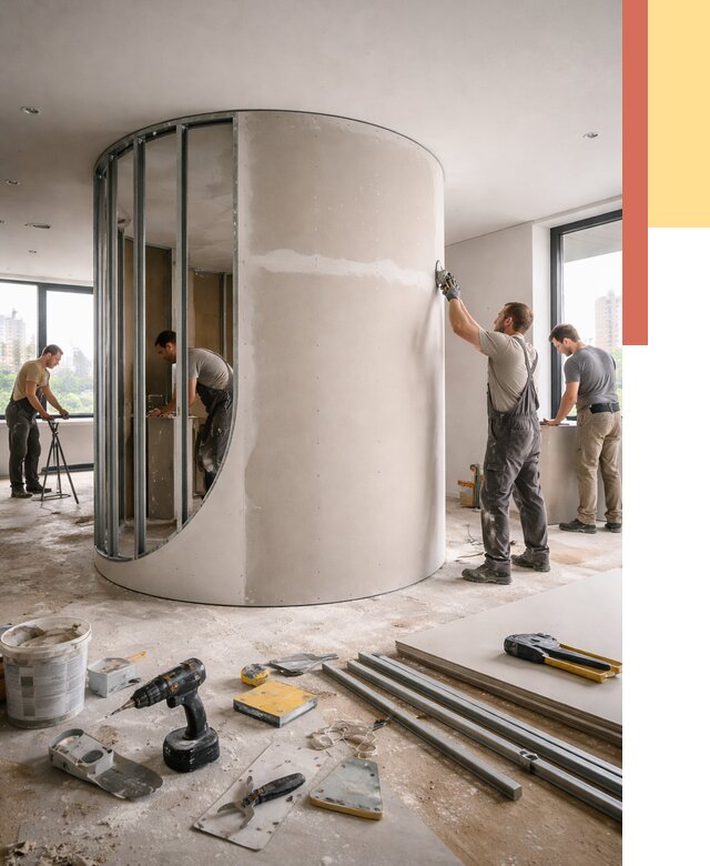 Радиусная перегородка из гипсокартона в Соль-илецке от 3021 руб. под ключ | ОТДЕЛОЧНИК-Сои