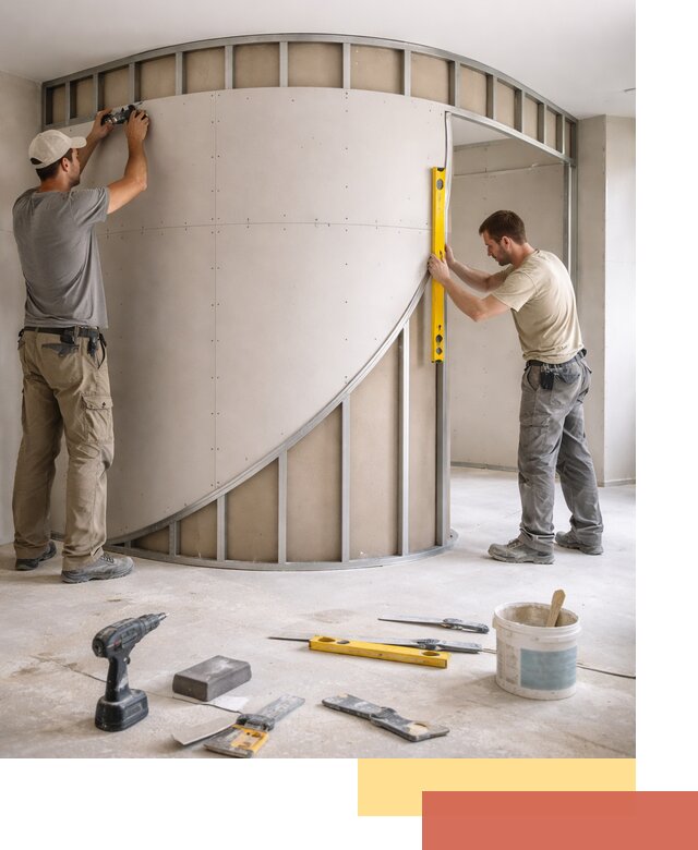 Радиусная перегородка из гипсокартона в Соль-илецке под ключ