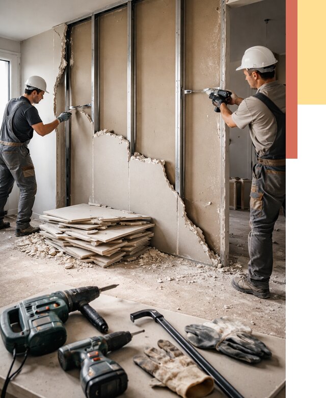 Демонтаж перегородки из гипсокартона в Соль-илецке от 1250 руб. быстро и недорого | ОТДЕЛОЧНИК-Сои