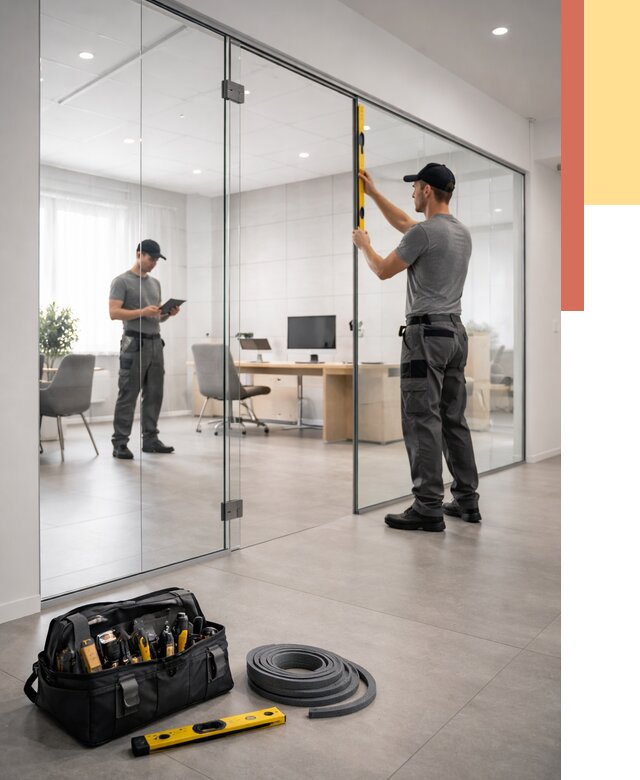 Цельностеклянные перегородки под ключ в Соль-илецке от 9897 руб. — монтаж и цены | ОТДЕЛОЧНИК-Сои