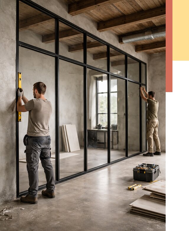 Стеклянные перегородки лофт в Соль-илецке от 10939 руб. под ключ | ОТДЕЛОЧНИК-Сои