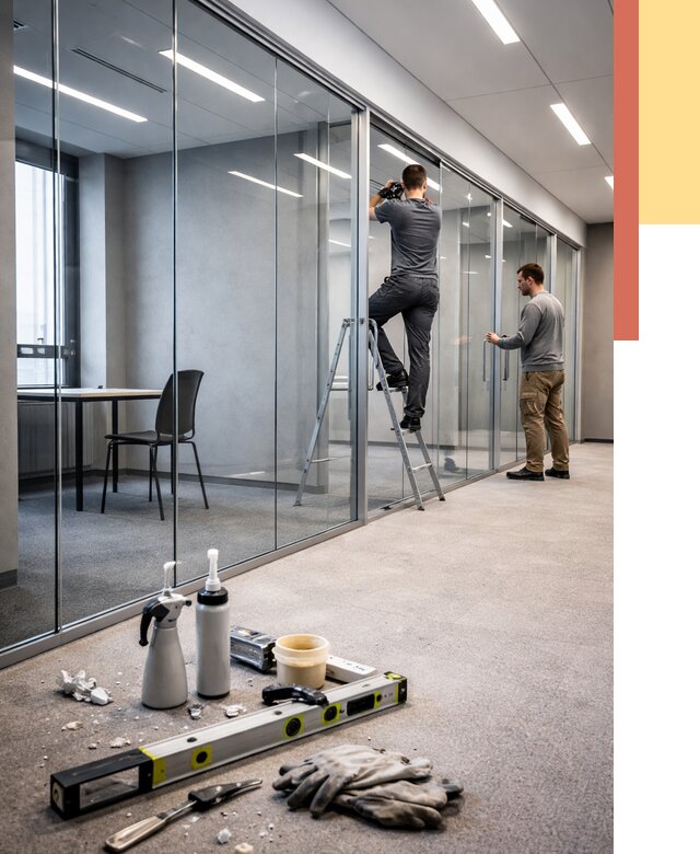 Стеклянные офисные перегородки в Соль-илецке от 8855 руб. — монтаж и установка | ОТДЕЛОЧНИК-Сои