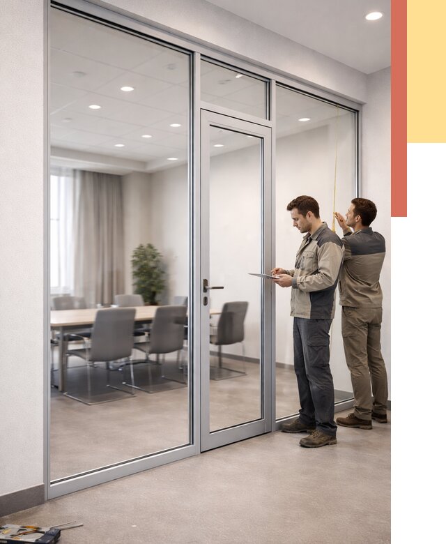 Установка и монтаж алюминиевых перегородок со стеклом в Соль-илецке от 8543 руб. | ОТДЕЛОЧНИК-Сои