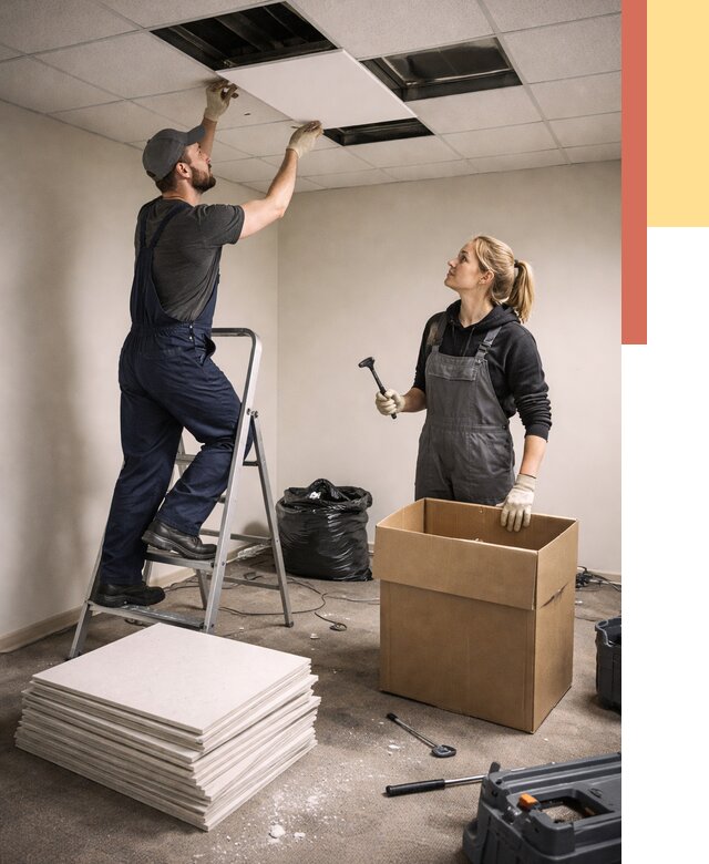 Демонтаж потолочной плитки в Соль-илецке от 4688 руб. быстро и недорого | ОТДЕЛОЧНИК-Сои