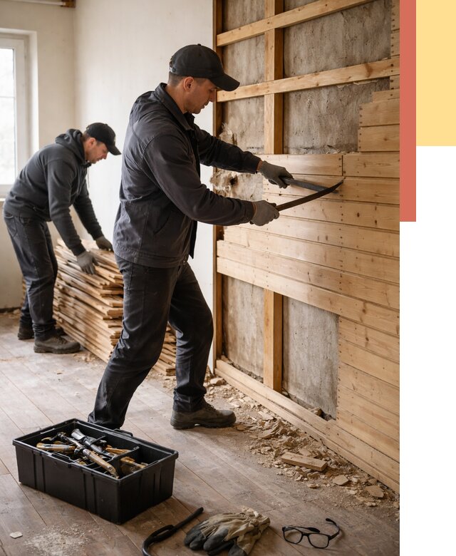 Демонтаж вагонки в Соль-илецке от 3959 руб/м2 — быстро и недорого | ОТДЕЛОЧНИК-Сои