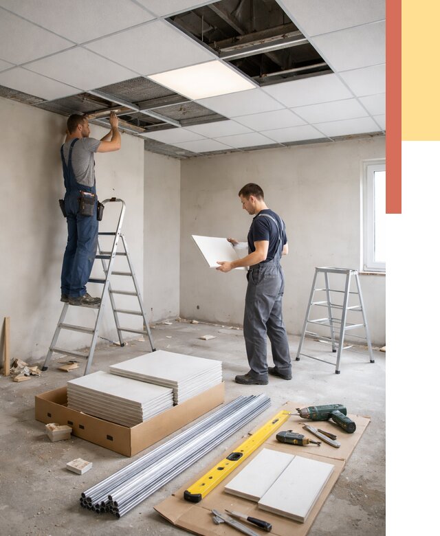 Монтаж потолка армстронг в Соль-илецке от 4688 руб/м2 — быстрая установка под ключ | ОТДЕЛОЧНИК-Сои