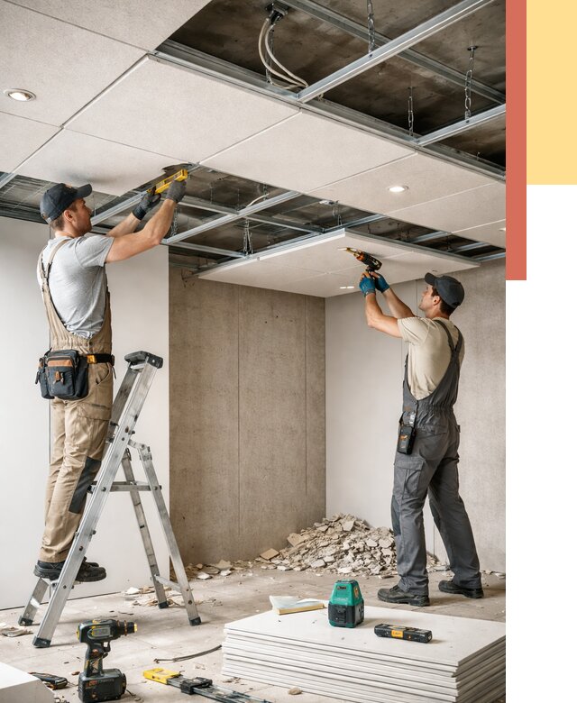 Монтаж акустического потолка в Соль-илецке от 6772 руб/м2 — быстро и недорого | ОТДЕЛОЧНИК-Сои