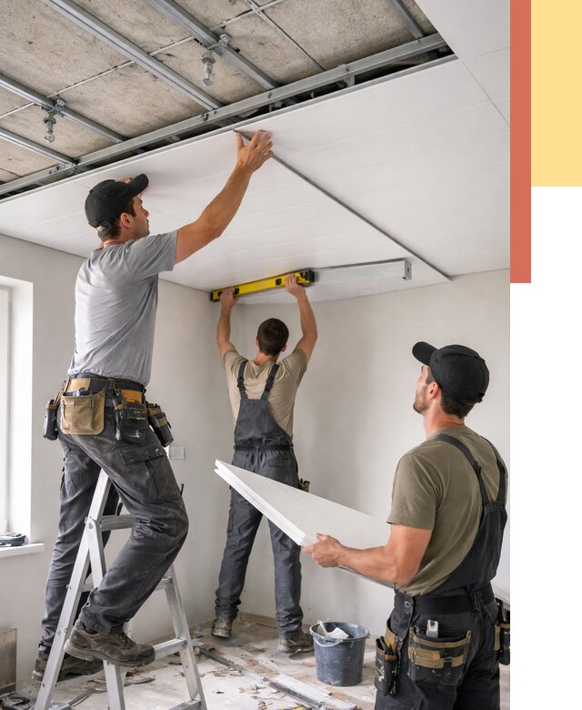 Монтаж потолка из ПВХ панелей в Соль-илецке от 3646 руб./м2 — быстро и недорого | ОТДЕЛОЧНИК-Сои