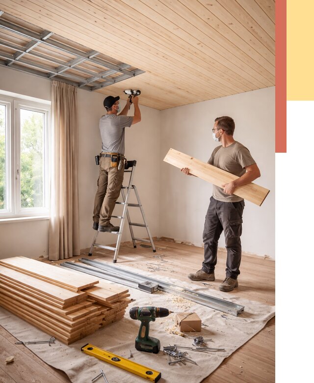 Монтаж потолка из вагонки в Соль-илецке от 6772 руб. | Быстро и недорого — ОТДЕЛОЧНИК-Сои