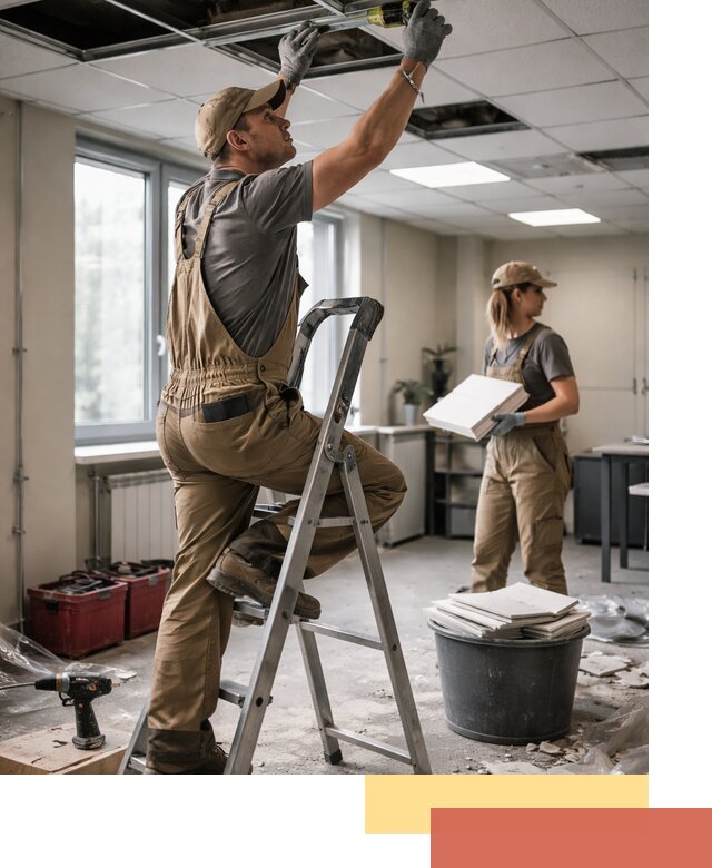 Ремонт потолка Армстронг и замена плит в Соль-илецке