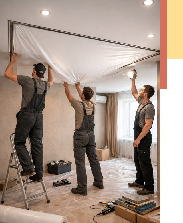 Монтаж ПВХ натяжного потолка в Соль-илецке от 3646 руб. под ключ | ОТДЕЛОЧНИК-Сои