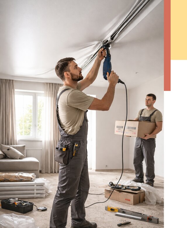 Монтаж сатинового натяжного потолка в Соль-илецке от 3646 руб. | Быстро, недорого — ОТДЕЛОЧНИК-Сои