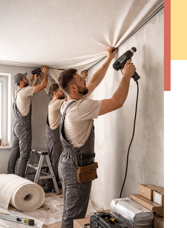 Монтаж фактурного натяжного потолка в Соль-илецке от 781 руб. — ОТДЕЛОЧНИК-Сои