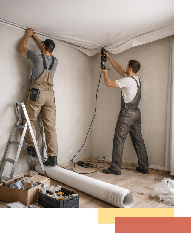 Монтаж цветного натяжного потолка в Соль-илецке за один день