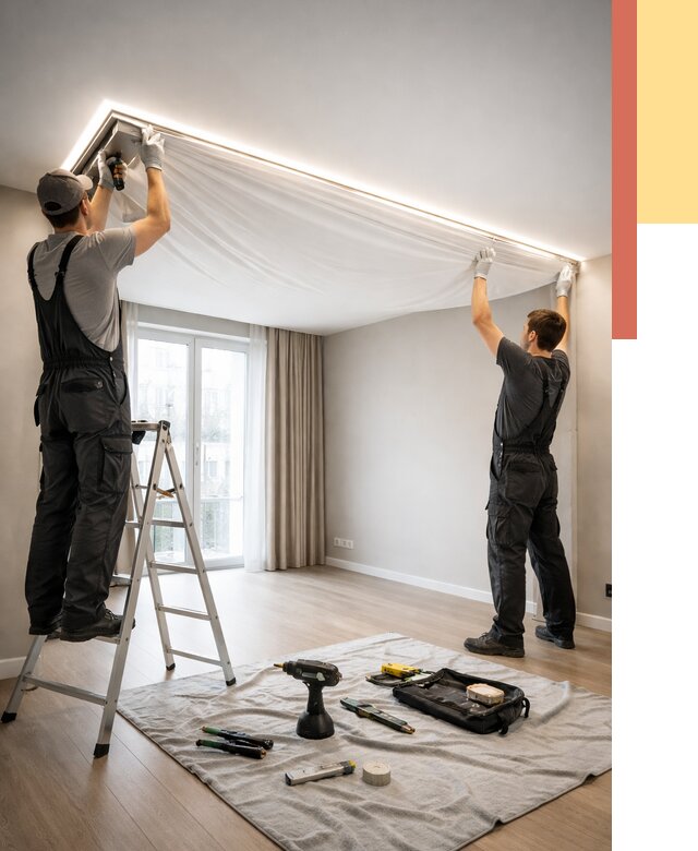 Монтаж парящего натяжного потолка в Соль-илецке от 4688 руб. быстро и недорого | ОТДЕЛОЧНИК-Сои