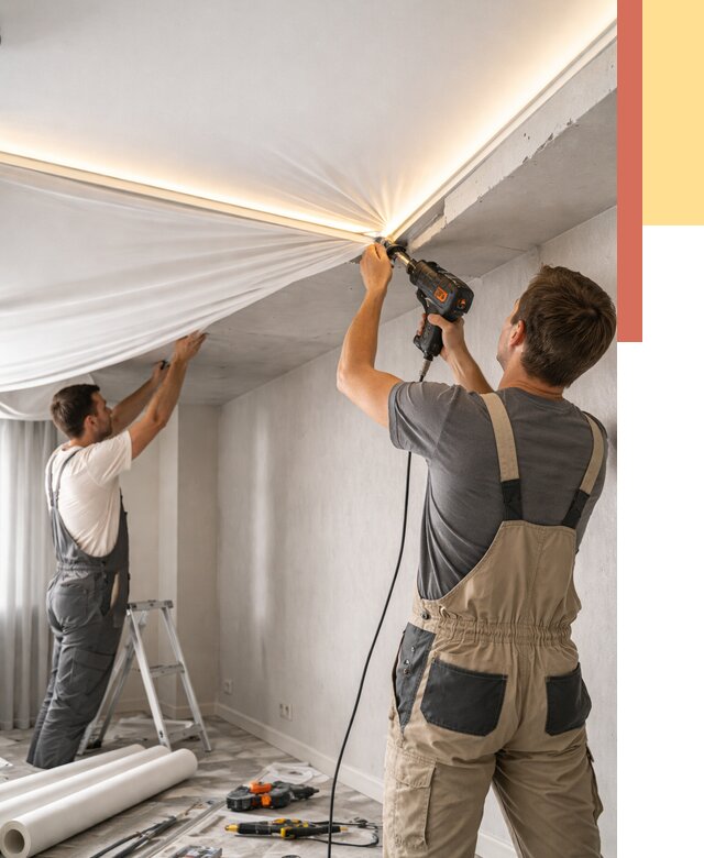 Монтаж натяжного потолка с подсветкой в Соль-илецке от 990 руб. | ОТДЕЛОЧНИК-Сои