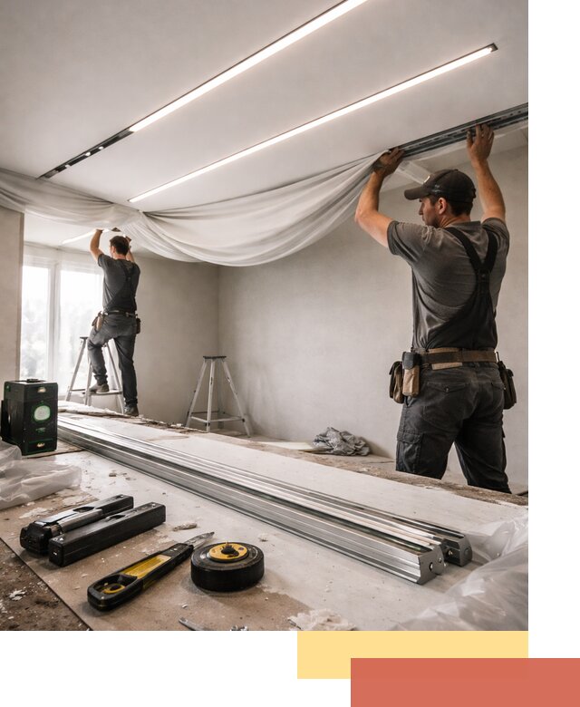 Монтаж натяжных потолков со световыми линиями в Соль-илецке