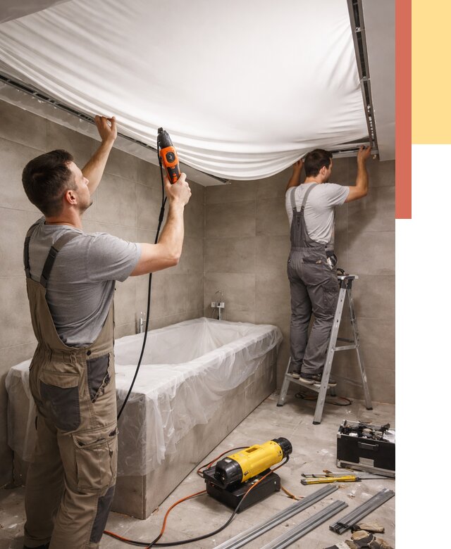 Монтаж натяжного потолка в ванной в Соль-илецке от 1250 руб. под ключ | ОТДЕЛОЧНИК-Сои