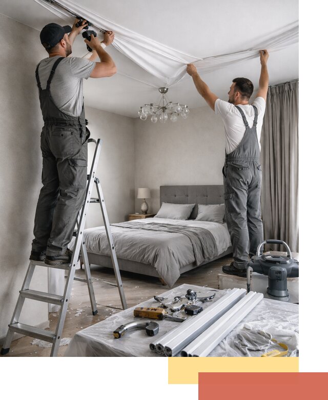 Монтаж натяжного потолка в спальне в Соль-илецке