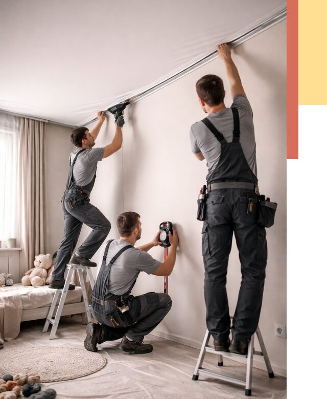 Монтаж натяжного потолка в детской в Соль-илецке от 3646 руб. — быстро и недорого | ОТДЕЛОЧНИК-Сои