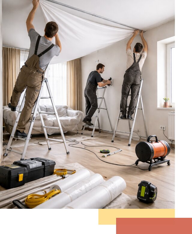 Монтаж натяжного потолка в гостиной в Соль-илецке