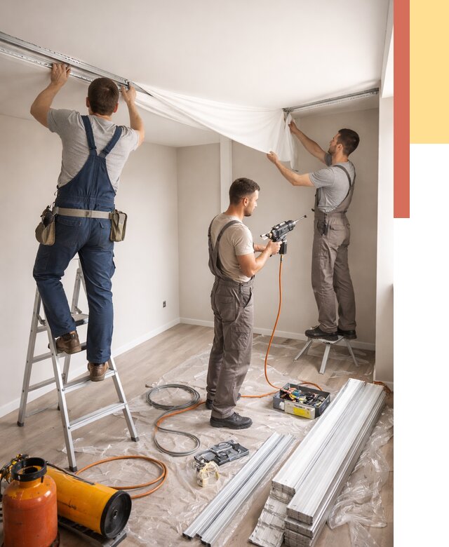 Монтаж натяжного потолка в студии в Соль-илецке от 5730 руб. — быстро и недорого | ОТДЕЛОЧНИК-Сои