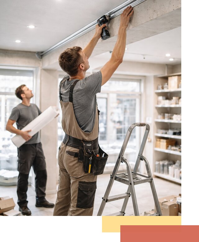 Монтаж натяжных потолков в магазине в Соль-илецке