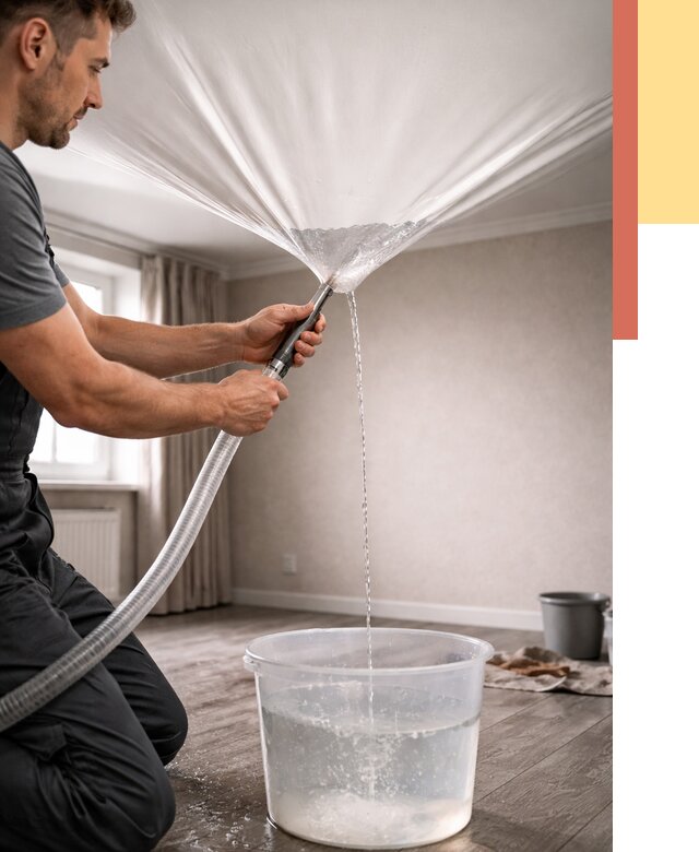 Слив воды с натяжного потолка в Соль-илецке от 2605 руб. быстро и недорого | ОТДЕЛОЧНИК-Сои