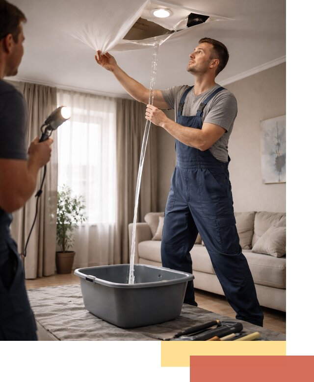 Слив воды с натяжного потолка в Соль-илецке быстро и аккуратно