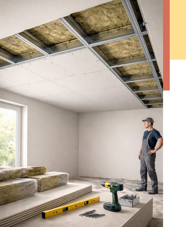 Звукоизоляция потолка ГКЛ в Соль-илецке от 990 руб. — монтаж под ключ | ОТДЕЛОЧНИК-Сои